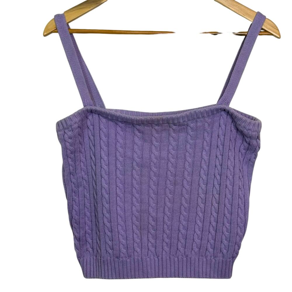 Vtg Y2K Lauren Ralph Lauren Lavender Cable Knit Large Tank Top